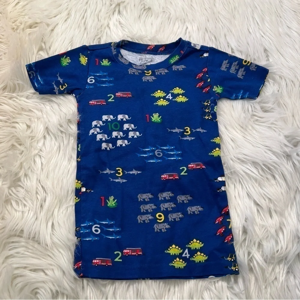 The Children's Place Toddler Boys' Size 4T Sleep T-Shirt Blue Numbers Dinosaurs